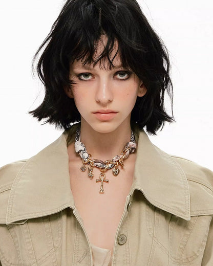 Key of Life Cross Silk Scarf Necklace