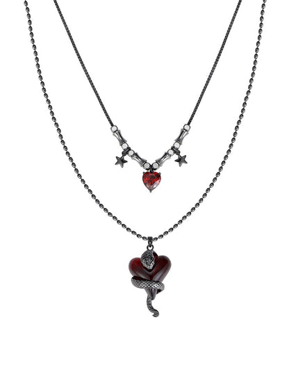 Wine Red Love Snake Layer Necklace