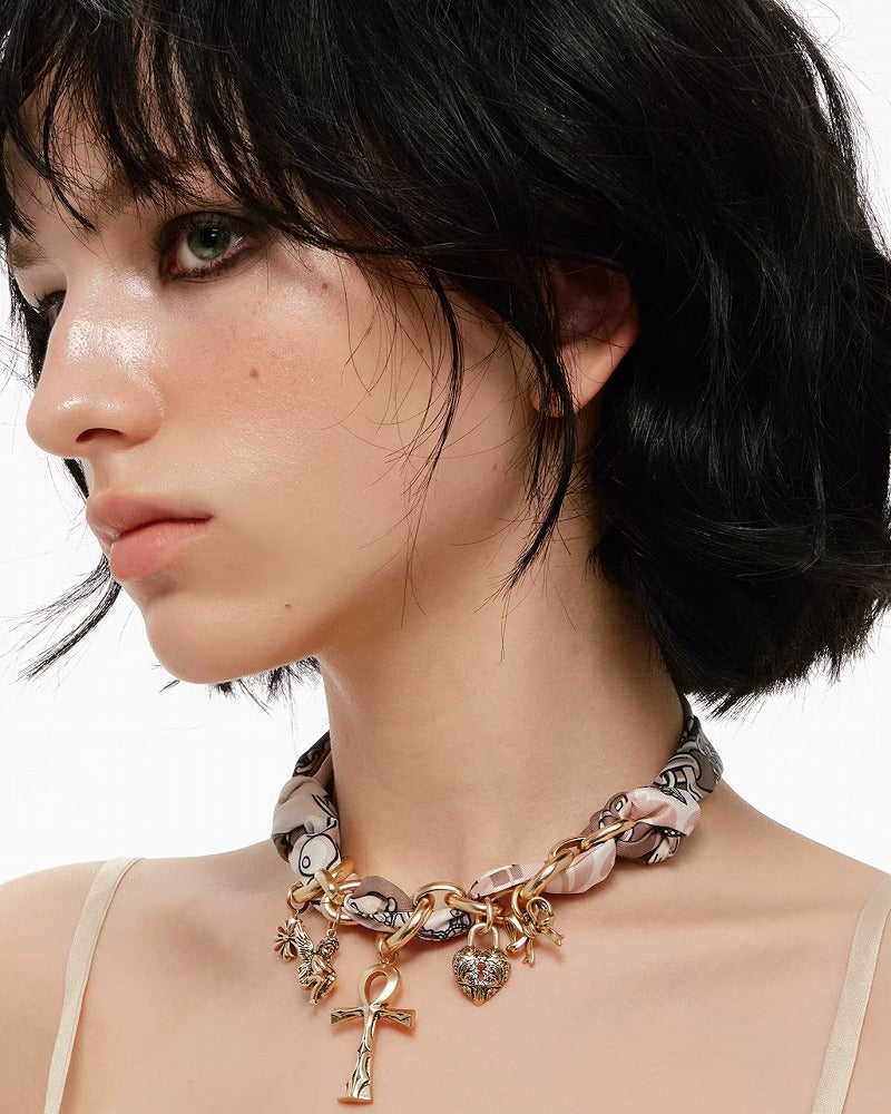 Key of Life Cross Silk Scarf Necklace