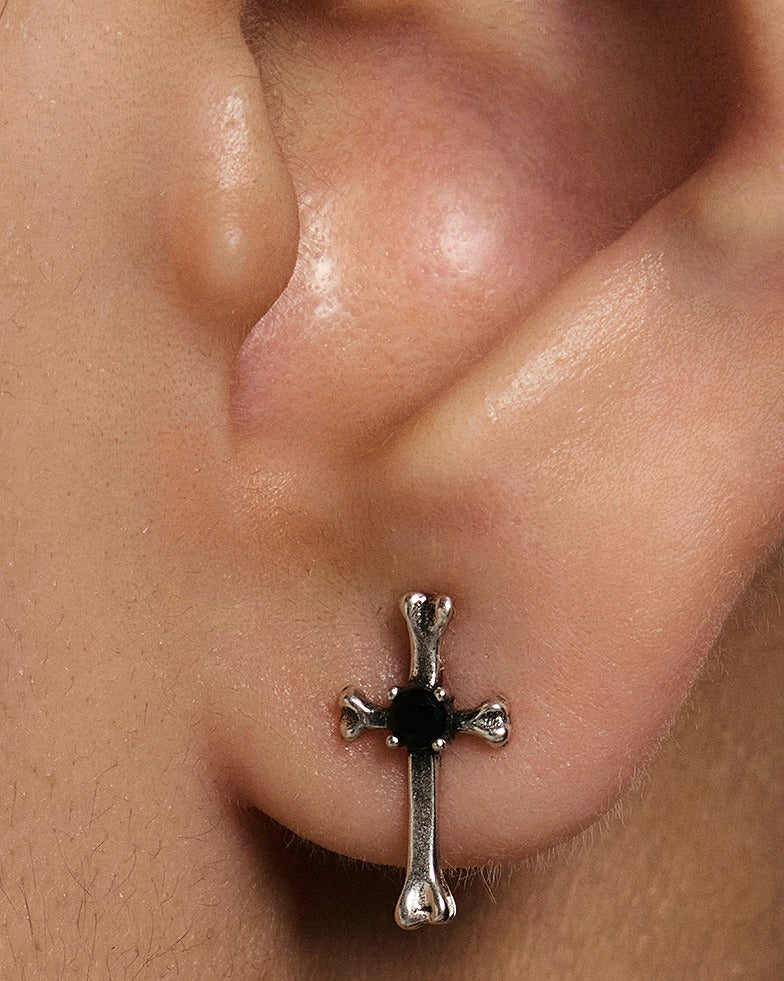 Mini Punk Bone Cross Earrings