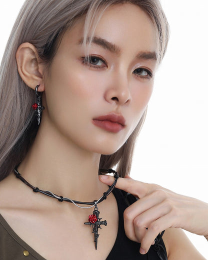 Rose Thorn Cross Layer Necklace