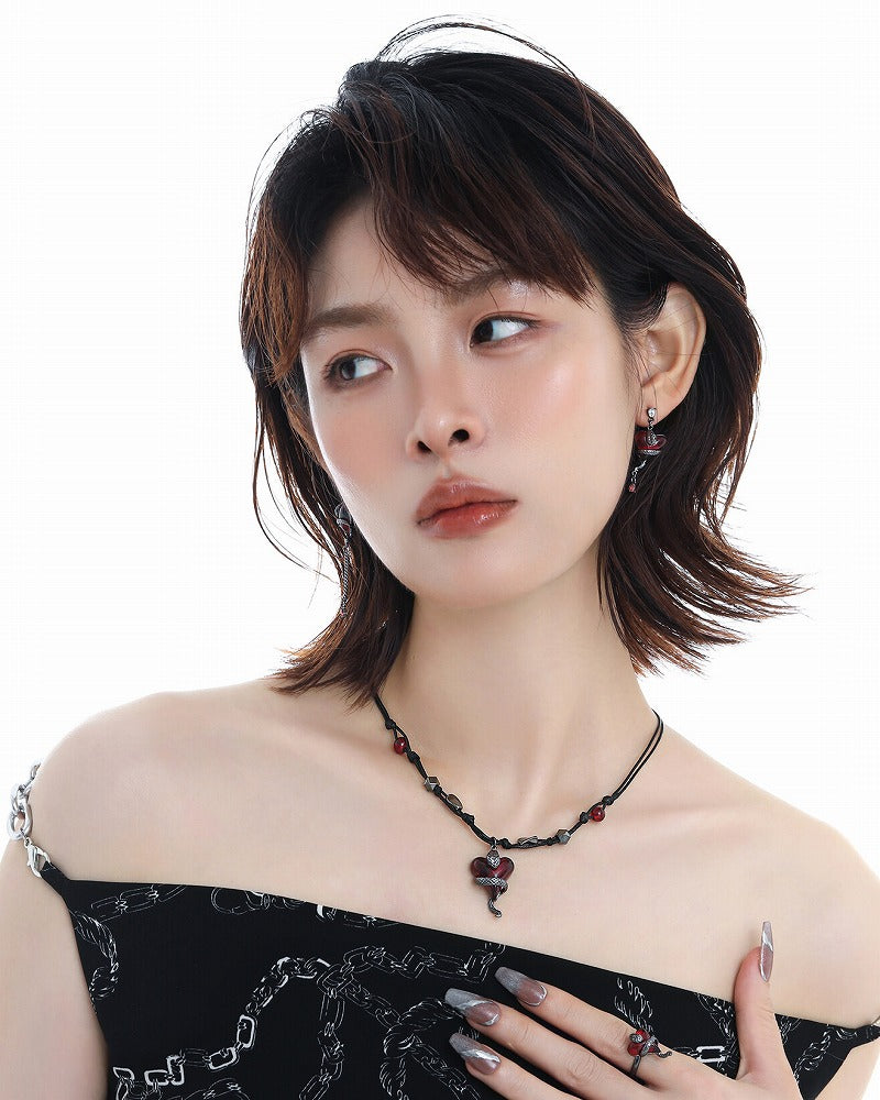 Wine Red Love Snake Necklace