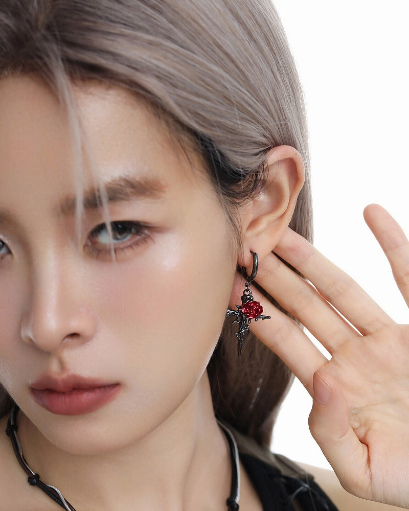 Rose Thorn Cross Earrings 02