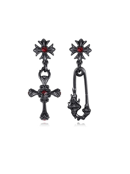 Dark Night Holy Cross Asymmetrical Earrings