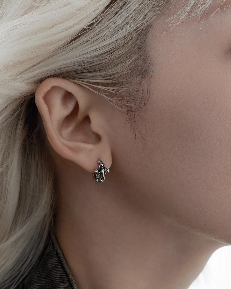 Distressed Iris Cross Tassel  Earrings