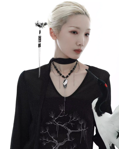 Floating Crane Tassel Necklace