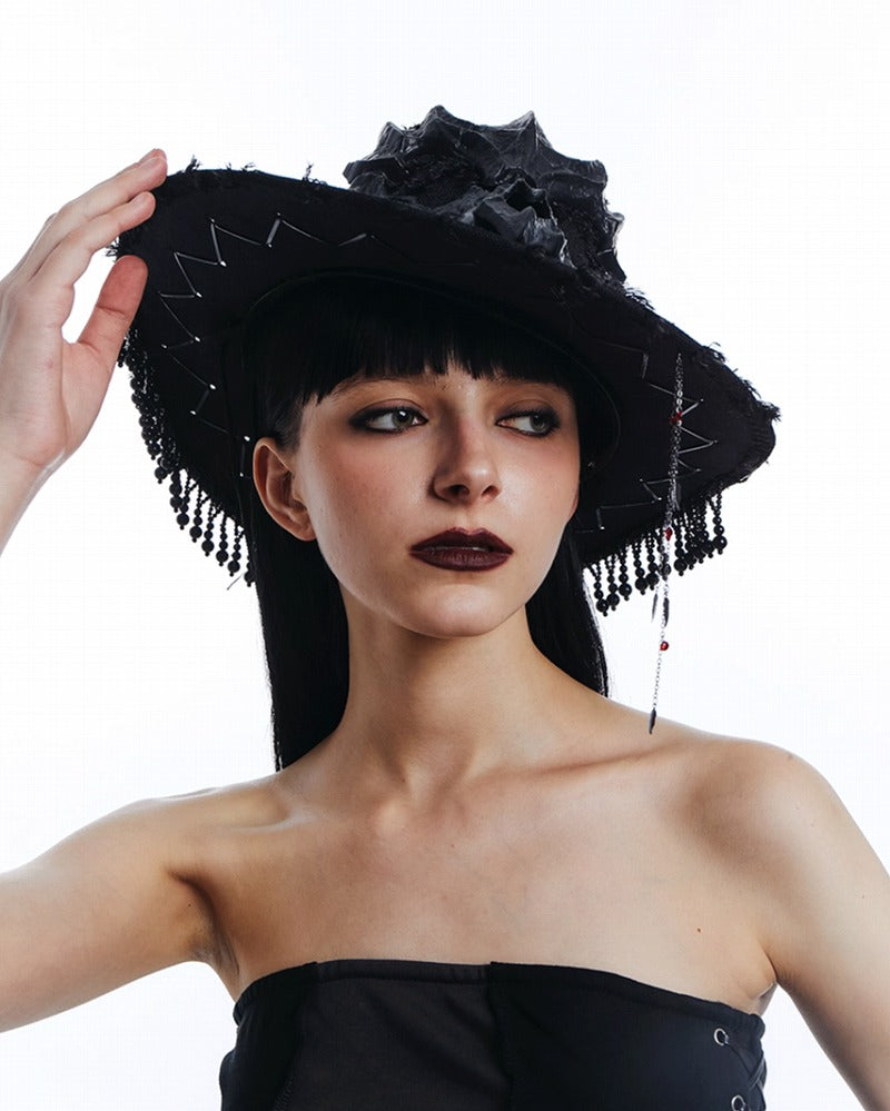 Skull Mask Feather Dark Witch Hat