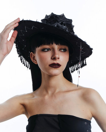 Skull Mask Feather Dark Witch Hat