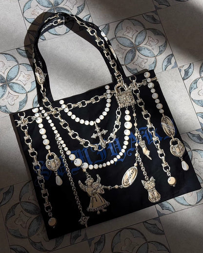 Chain Lock Print Tote Handbag
