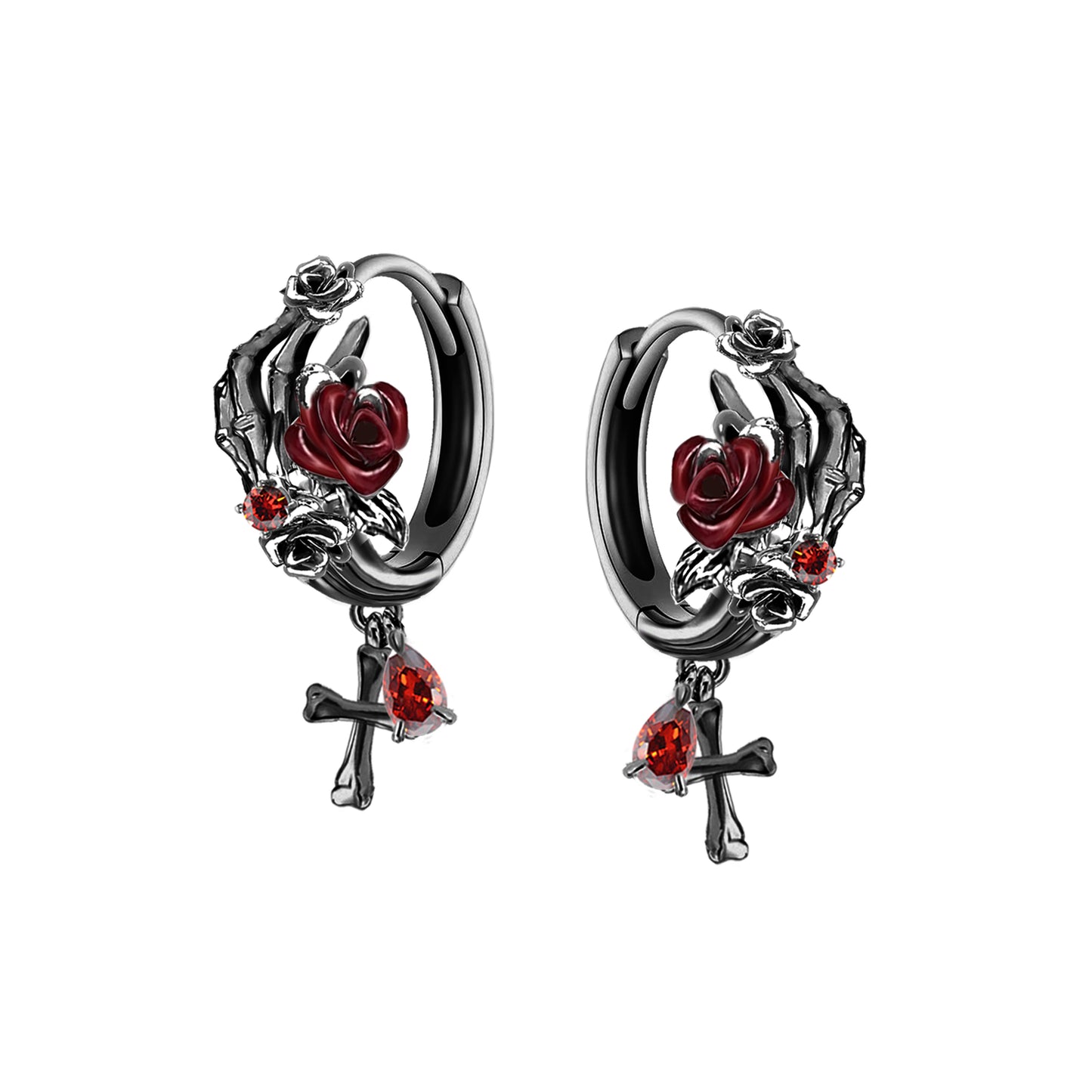 Skeleton Dark Rose Earrings 02