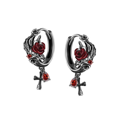 Skeleton Dark Rose Earrings 02
