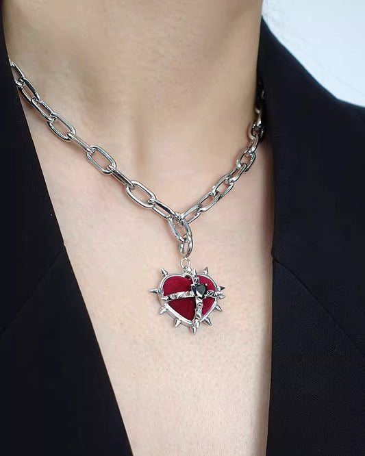 (Ex Display) Evil Girl Crazy Flower Spiked Heart Necklace